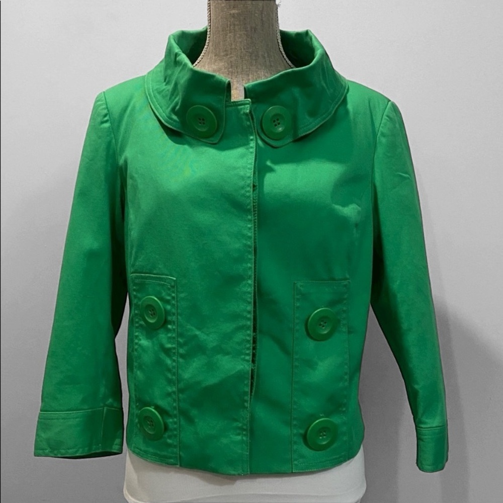 Dunnes Green Pea Coat High Neck Size 8 Soft Cotton Classic Jacket